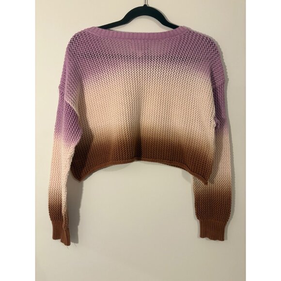 Offline by Aerie Size Small Ombre Purple, Cream & Brown Cropped Knit Sweater - Picture 4 of 7